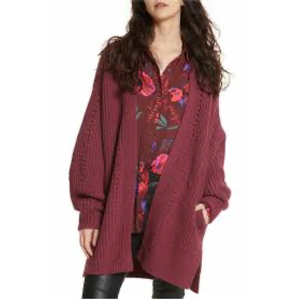 Free People Nightingale Cardigan in cabernet (Dark mauve) size large
